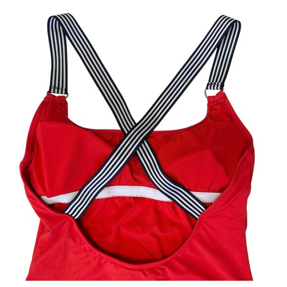 Nautica Lifeguard Cross Back One-Piece Swimsuit Red Classic Retro Size M - Picture 8 of 11
